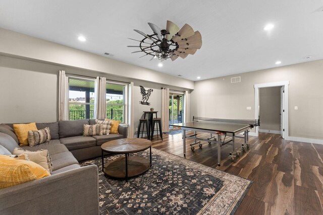440 Lake Front Dr, Branson, MO 65616 - game room featuring dark wood-type flooring, healthy amount of natural light, a ceiling fan, recessed lighting, and baseboards
