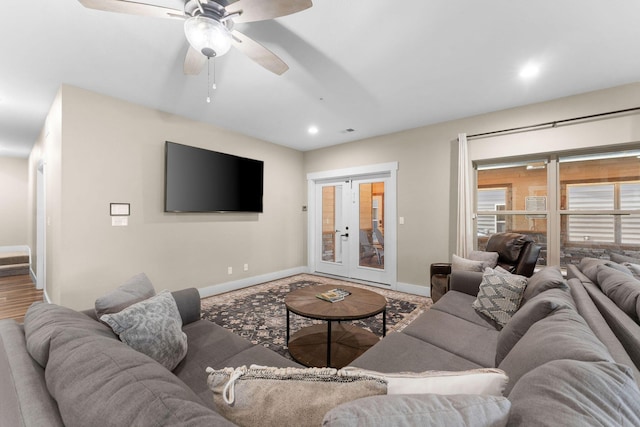 440 Lake Front Dr, Branson, MO 65616 - living room with baseboards, recessed lighting, ceiling fan, and french doors