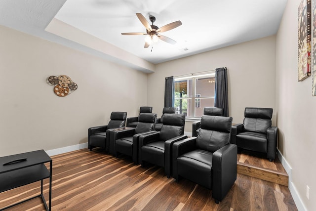 440 Lake Front Dr, Branson, MO 65616 - cinema room featuring ceiling fan, baseboards, and wood finished floors
