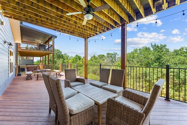 440 Lake Front Dr, Branson, MO 65616 - deck featuring ceiling fan and an outdoor hangout area