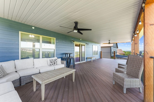 440 Lake Front Dr, Branson, MO 65616 - wooden terrace featuring an outdoor hangout area and a ceiling fan