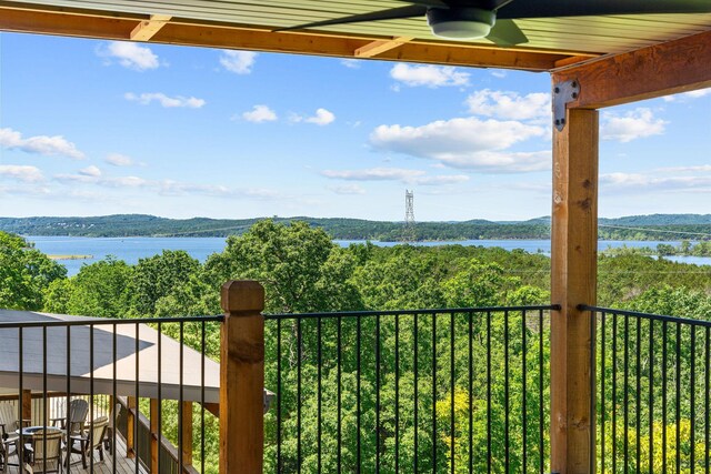440 Lake Front Dr, Branson, MO 65616 - balcony featuring a ceiling fan and a water and mountain view