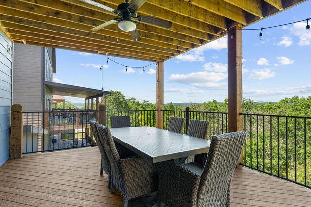 440 Lake Front Dr, Branson, MO 65616 - wooden terrace featuring a ceiling fan and outdoor dining area
