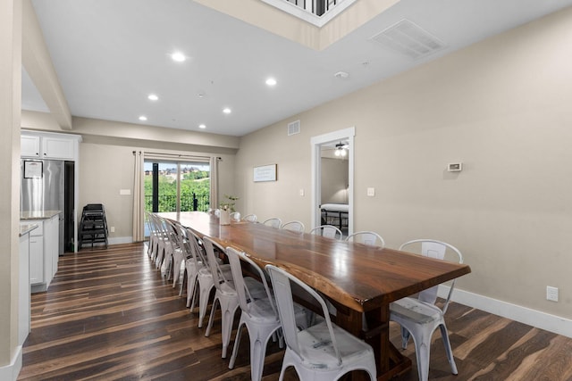 440 Lake Front Dr, Branson, MO 65616 - dining room featuring dark wood-style flooring, recessed lighting, baseboards, and a ceiling fan