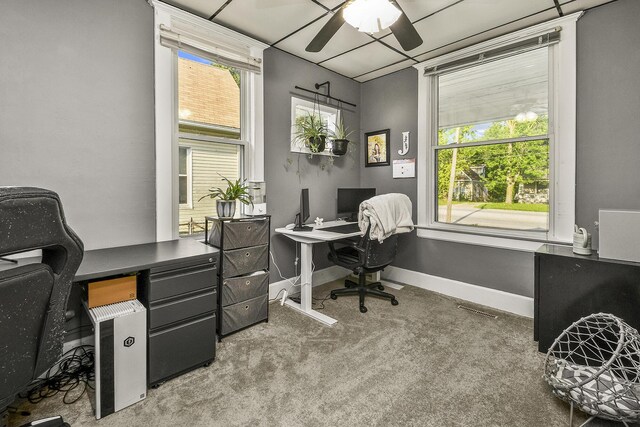 2052 N Grant Ave, Springfield, MO 65803 - carpeted home office with ceiling fan, plenty of natural light, and baseboards