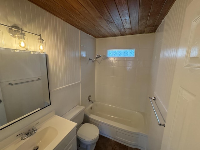 2152 E Cairo St, Springfield, MO 65802 - bathroom with wooden ceiling, toilet, vanity, shower / tub combination, and tile patterned flooring