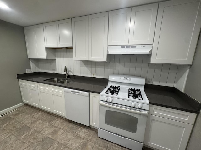 2152 E Cairo St, Springfield, MO 65802 - kitchen with white appliances, under cabinet range hood, a sink, and white cabinets