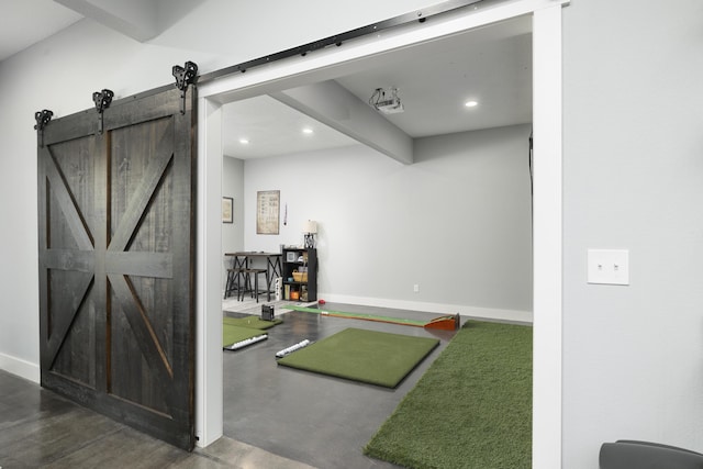7015 Calabash St, Nixa, MO 65714 - exercise area featuring recessed lighting, baseboards, and a barn door