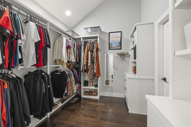 7015 Calabash St, Nixa, MO 65714 - walk in closet with lofted ceiling and dark wood-style floors
