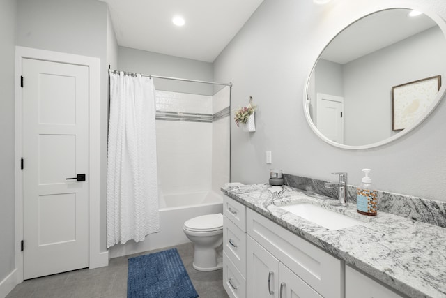 7015 Calabash St, Nixa, MO 65714 - full bathroom with vanity, toilet, shower / bathtub combination with curtain, recessed lighting, and tile patterned floors