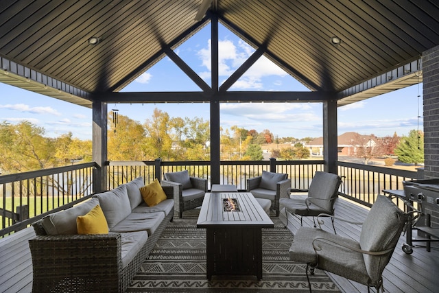 7015 Calabash St, Nixa, MO 65714 - deck featuring an outdoor living space with a fire pit and a gazebo