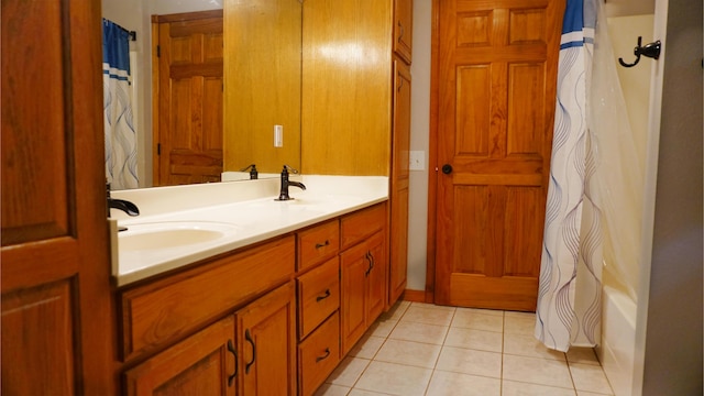 4287 Olga Rd, Fordland, MO 65652 - full bathroom with double vanity, tile patterned flooring, and a shower with curtain