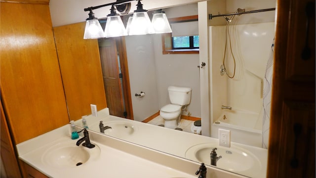 4287 Olga Rd, Fordland, MO 65652 - bathroom with double vanity, toilet, and tub / shower combination