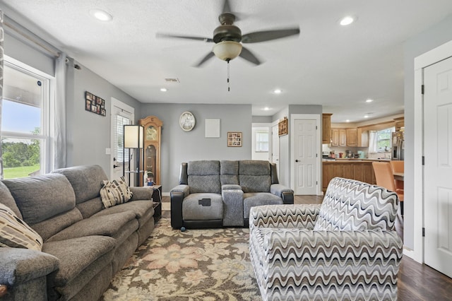 1142 Rte F, Anderson, MO 64831 - living area with a ceiling fan, recessed lighting, and dark wood-type flooring