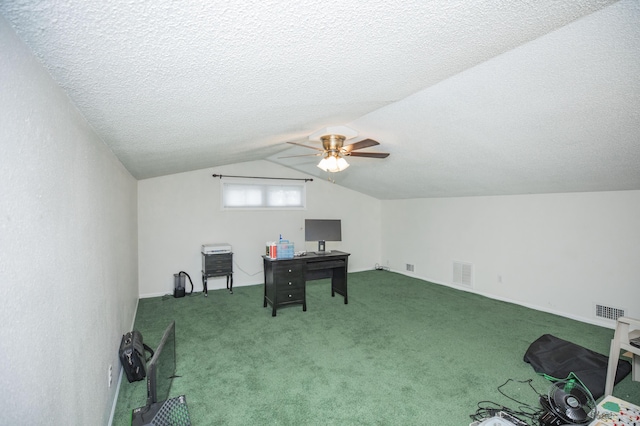 1603 W Northwood St, Bolivar, MO 65613 - carpeted office featuring ceiling fan, a textured ceiling, and vaulted ceiling