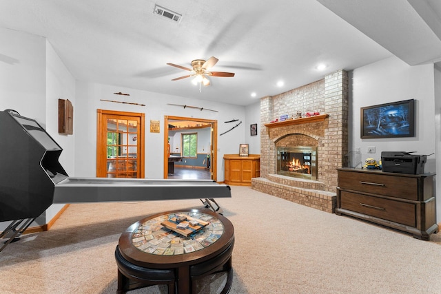 25158 Autumn View Dr, Shell Knob, MO 65747 - living room with carpet, ceiling fan, a fireplace, recessed lighting, and baseboards