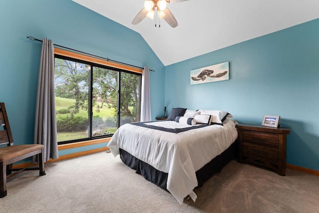 25158 Autumn View Dr, Shell Knob, MO 65747 - bedroom with vaulted ceiling, carpet flooring, a ceiling fan, and baseboards