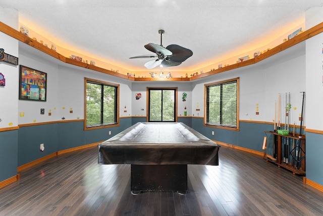 25158 Autumn View Dr, Shell Knob, MO 65747 - rec room featuring billiards, ceiling fan, wood finished floors, baseboards, and a textured ceiling