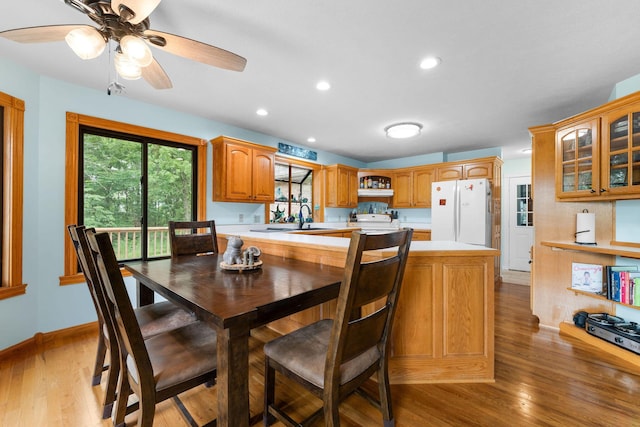 25158 Autumn View Dr, Shell Knob, MO 65747 - dining space featuring light wood-style flooring, recessed lighting, a ceiling fan, and baseboards