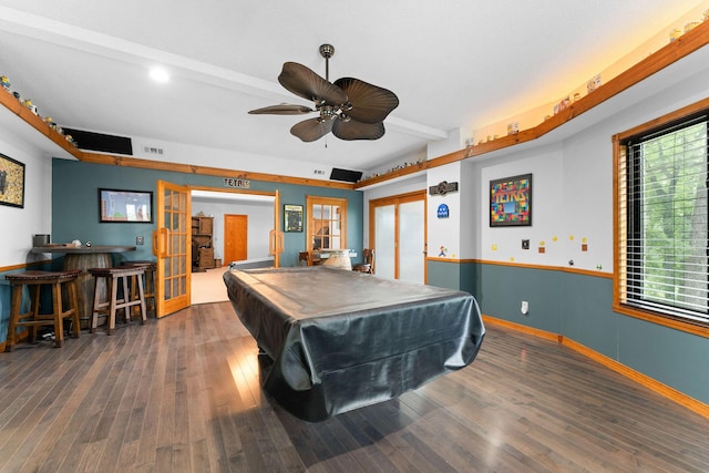 25158 Autumn View Dr, Shell Knob, MO 65747 - recreation room with billiards table, wood finished floors, a ceiling fan, baseboards, and beam ceiling