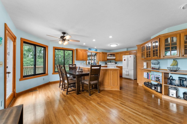 25158 Autumn View Dr, Shell Knob, MO 65747 - dining room featuring light wood finished floors, recessed lighting, ceiling fan, and baseboards