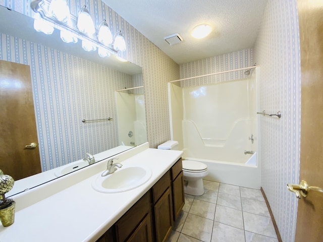 540 S Hickory Dr, Springfield, MO 65809 - full bath featuring toilet, vanity, tub / shower combination, tile patterned flooring, and wallpapered walls