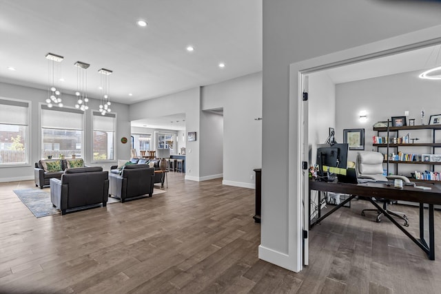 518 N Dublin Dr, Nixa, MO 65714 - home office with dark wood finished floors, plenty of natural light, recessed lighting, and baseboards