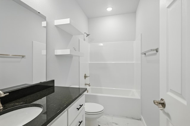 406 Barton Pl, Neosho, MO 64850 - bathroom featuring marble look tiles, vanity, tub / shower combination, toilet, and recessed lighting
