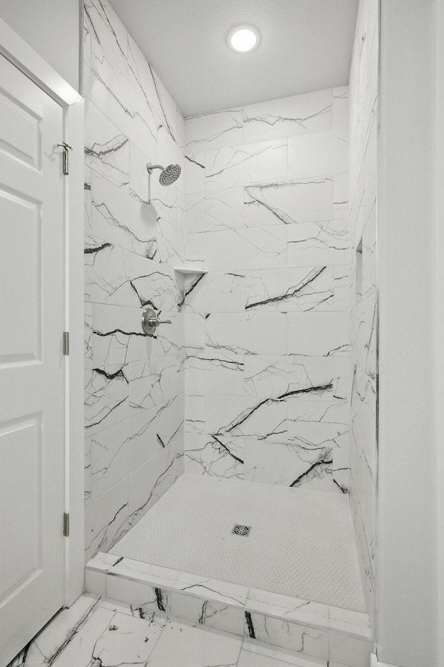 406 Barton Pl, Neosho, MO 64850 - bathroom featuring marble finish flooring, a marble finish shower, and recessed lighting