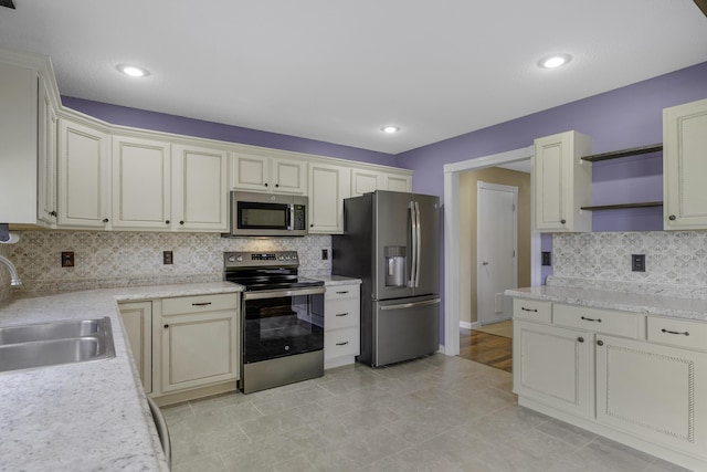 2236 E Logan St, Republic, MO 65738 - kitchen featuring stainless steel appliances, a sink, decorative backsplash, and light countertops