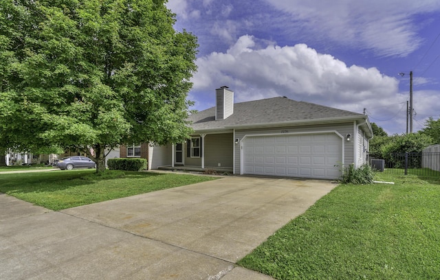 2236 E Logan St, Republic, MO 65738 - view of front of property featuring an attached garage, concrete driveway, a chimney, and central AC