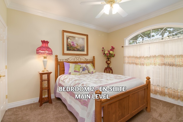 117 Hidden Shores Dr, Branson West, MO 65737 - bedroom featuring light carpet, crown molding, baseboards, and a ceiling fan