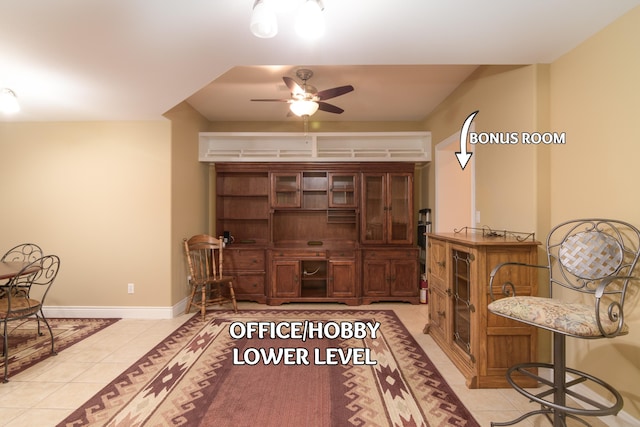 117 Hidden Shores Dr, Branson West, MO 65737 - living area with ceiling fan, light tile patterned floors, and baseboards