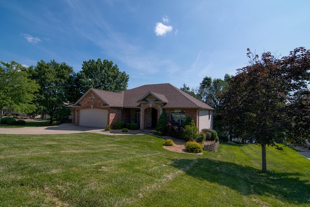 117 Hidden Shores Dr, Branson West, MO 65737 - view of front facade with driveway, a garage, a front lawn, and brick siding