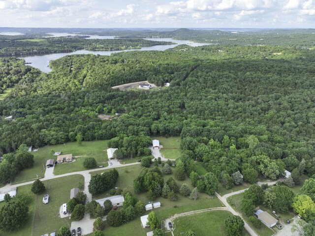 145 Allison Bnd, Lampe, MO 65681 - aerial overview of property's location with a heavily wooded area and a nearby body of water