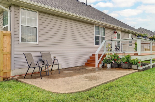 920 Bradford Ct, Marshfield, MO 65706 - rear view of house with a patio area, a shingled roof, and a wooden deck