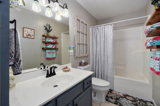 920 Bradford Ct, Marshfield, MO 65706 - full bath featuring vanity, toilet, shower / bath combo with shower curtain, and tile patterned flooring