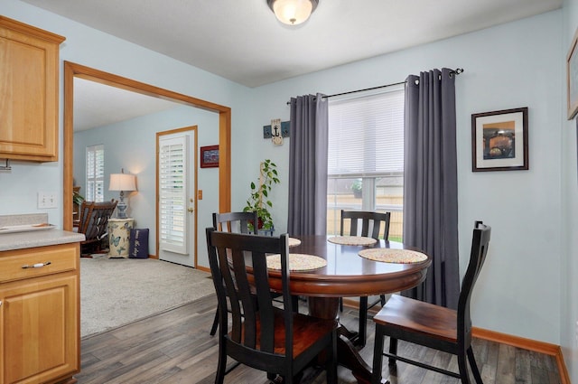 920 Bradford Ct, Marshfield, MO 65706 - dining room with healthy amount of natural light, dark wood finished floors, and baseboards