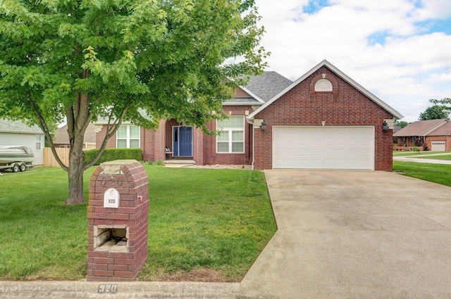 920 Bradford Ct, Marshfield, MO 65706 - view of front of property featuring driveway, an attached garage, a front lawn, brick siding, and roof with shingles