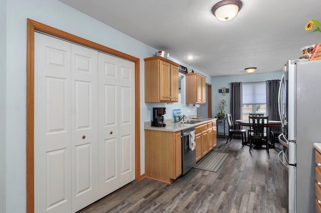920 Bradford Ct, Marshfield, MO 65706 - kitchen featuring stainless steel appliances, dark wood-style flooring, a sink, and light countertops