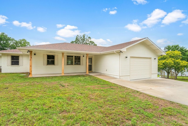 26237 Twin Rivers Dr, Shell Knob, MO 65747 - ranch-style home featuring a garage, concrete driveway, a front lawn, and roof with shingles