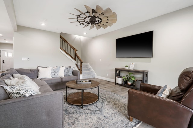 400 Lake Front Dr, Branson, MO 65616 - living area with wood finished floors, stairway, recessed lighting, and baseboards
