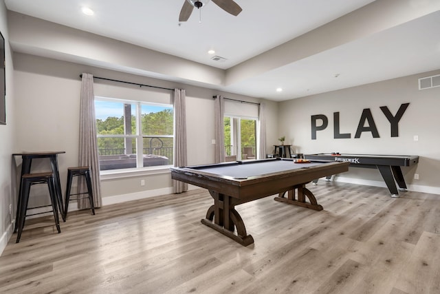 400 Lake Front Dr, Branson, MO 65616 - recreation room with baseboards, pool table, light wood finished floors, recessed lighting, and a ceiling fan