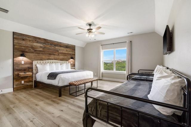 400 Lake Front Dr, Branson, MO 65616 - bedroom featuring lofted ceiling, light wood finished floors, baseboards, and ceiling fan
