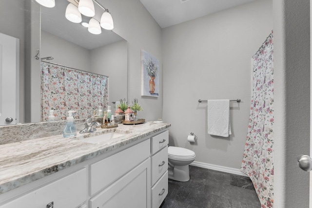 419 Wyldewood Dr, Fordland, MO 65652 - full bathroom with vanity, toilet, a shower with shower curtain, and baseboards