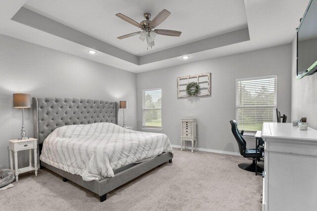 419 Wyldewood Dr, Fordland, MO 65652 - bedroom featuring light colored carpet, an office area, a tray ceiling, recessed lighting, and baseboards