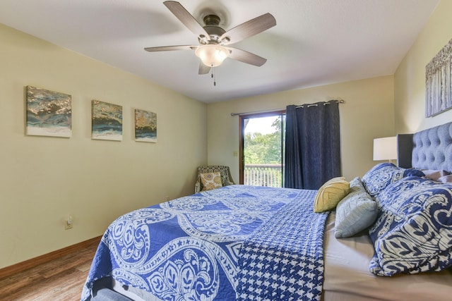 26094 State Highway 39, Shell Knob, MO 65747 - bedroom featuring wood finished floors, access to outside, baseboards, and a ceiling fan