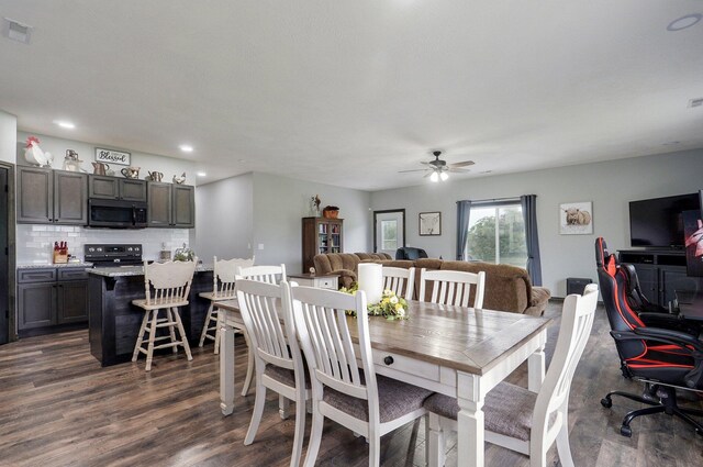 22510 Lawrence Unit 1200, Aurora, MO 65605 - dining area with a ceiling fan, dark wood-style flooring, and recessed lighting