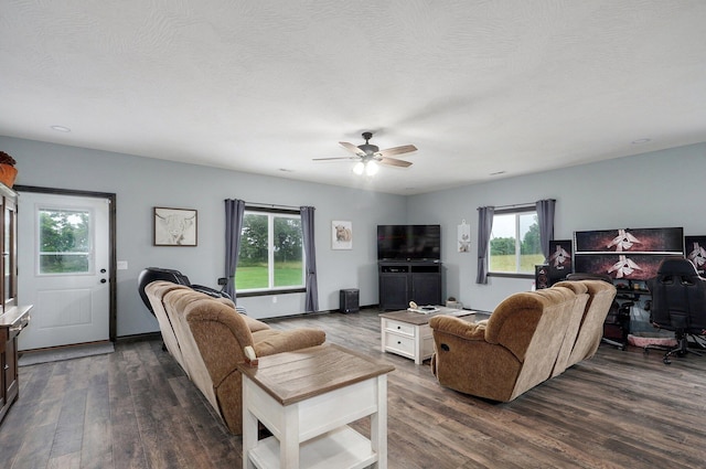 22510 Lawrence Unit 1200, Aurora, MO 65605 - living room with healthy amount of natural light, dark wood-style floors, and ceiling fan
