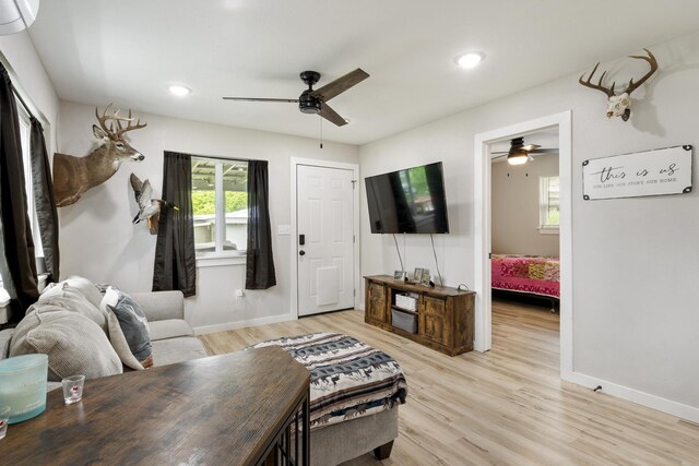166 Seaman St, Cape Fair, MO 65624 - living area featuring ceiling fan, light wood finished floors, baseboards, and recessed lighting